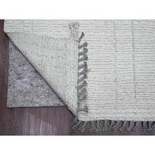 Load image into Gallery viewer, 8&#39;10&quot;x12&#39;2&quot; Cotton White, Moroccan Weave With Line Design, Hand Knotted, Soft Wool, Tone On Tone, Textured Pile, Oriental Rug FWR124986