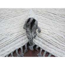 Load image into Gallery viewer, 8&#39;10&quot;x12&#39;2&quot; Cotton White, Moroccan Weave With Line Design, Hand Knotted, Soft Wool, Tone On Tone, Textured Pile, Oriental Rug FWR124986