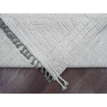 Load image into Gallery viewer, 8&#39;10&quot;x12&#39;2&quot; Cotton White, Moroccan Weave With Line Design, Hand Knotted, Soft Wool, Tone On Tone, Textured Pile, Oriental Rug FWR124986