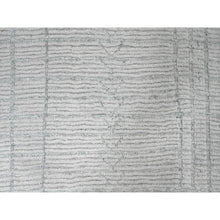 Load image into Gallery viewer, 8&#39;10&quot;x12&#39;2&quot; Cotton White, Moroccan Weave With Line Design, Hand Knotted, Soft Wool, Tone On Tone, Textured Pile, Oriental Rug FWR124986