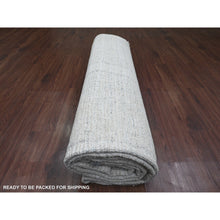 Load image into Gallery viewer, 8&#39;10&quot;x12&#39;2&quot; Cotton White, Moroccan Weave With Line Design, Hand Knotted, Soft Wool, Tone On Tone, Textured Pile, Oriental Rug FWR124986