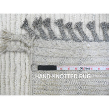 Load image into Gallery viewer, 8&#39;10&quot;x12&#39;2&quot; Cotton White, Moroccan Weave With Line Design, Hand Knotted, Soft Wool, Tone On Tone, Textured Pile, Oriental Rug FWR124986