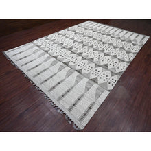 Load image into Gallery viewer, 9&#39;3&quot;x13&#39;2&quot; Cotton White, Moroccan Weave With Geometric Pattern, Soft Wool, Hand Knotted, Tone On Tone, Textured Pile, Oriental Rug FWR124992