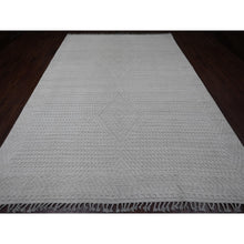 Load image into Gallery viewer, 8&#39;10&quot;x12&#39;8&quot; Chiffon White, Moroccan Weave With Geometric Pattern, Hand Knotted, Soft Wool, Tone On Tone, Textured Pile, Oriental Rug FWR124998