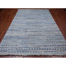 Load image into Gallery viewer, 8&#39;1&quot;x10&#39;8&quot; Shades Of Blue With Gray, Moroccan Weave With Geometric Pattern, Hand Knotted, Soft Wool, Tone On Tone, Textured Pile, Oriental Rug FWR125004