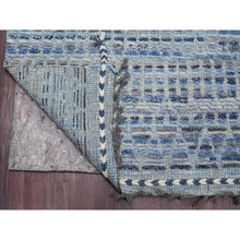 Load image into Gallery viewer, 8&#39;1&quot;x10&#39;8&quot; Shades Of Blue With Gray, Moroccan Weave With Geometric Pattern, Hand Knotted, Soft Wool, Tone On Tone, Textured Pile, Oriental Rug FWR125004