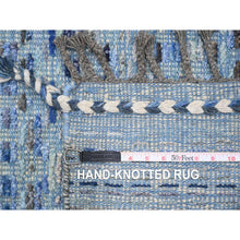 Load image into Gallery viewer, 8&#39;1&quot;x10&#39;8&quot; Shades Of Blue With Gray, Moroccan Weave With Geometric Pattern, Hand Knotted, Soft Wool, Tone On Tone, Textured Pile, Oriental Rug FWR125004