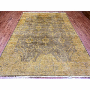 7'10"x10'1" Walnut Brown, Peshawar With Ziegler Mahal, All Over Design, Distressed, Zero Pile, Hand Knotted, Pure Wool, Oriental Rug FWR125028