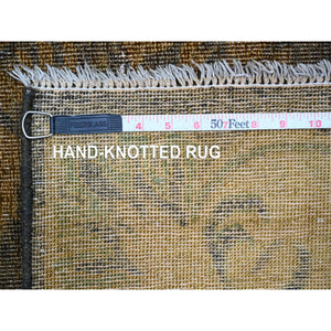 7'10"x10'1" Walnut Brown, Peshawar With Ziegler Mahal, All Over Design, Distressed, Zero Pile, Hand Knotted, Pure Wool, Oriental Rug FWR125028
