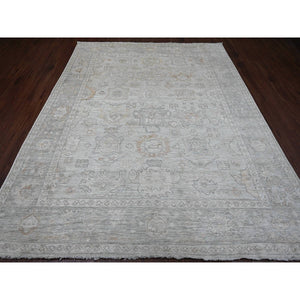 8'x9'10" Cloud Gray, Hand Knotted, Afghan Angora Oushak With All Over Leaf Pattern, Vegetable Dyes, Pure Wool, Oriental Rug FWR125040