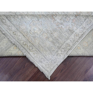 8'x9'10" Cloud Gray, Hand Knotted, Afghan Angora Oushak With All Over Leaf Pattern, Vegetable Dyes, Pure Wool, Oriental Rug FWR125040