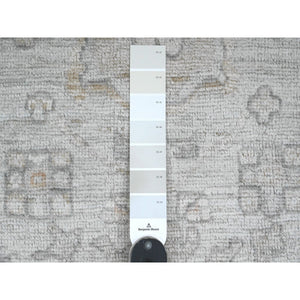 8'x9'10" Cloud Gray, Hand Knotted, Afghan Angora Oushak With All Over Leaf Pattern, Vegetable Dyes, Pure Wool, Oriental Rug FWR125040