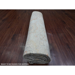 8'x9'10" Cloud Gray, Hand Knotted, Afghan Angora Oushak With All Over Leaf Pattern, Vegetable Dyes, Pure Wool, Oriental Rug FWR125040