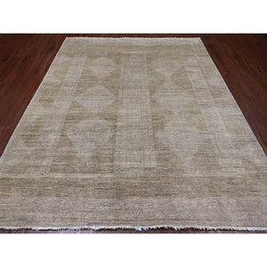 8'2"x9'7" Khaki Brown, Peshawar With Turkish Kars Inspired Design, Geometric Pattern, High Mountain Wool, Hand Knotted, Oriental Rug FWR125082