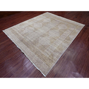 8'2"x9'7" Khaki Brown, Peshawar With Turkish Kars Inspired Design, Geometric Pattern, High Mountain Wool, Hand Knotted, Oriental Rug FWR125082