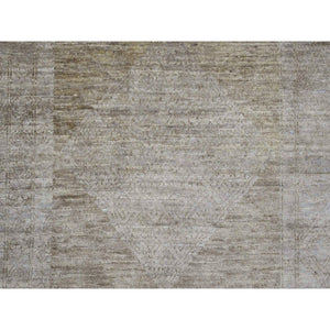8'2"x9'7" Khaki Brown, Peshawar With Turkish Kars Inspired Design, Geometric Pattern, High Mountain Wool, Hand Knotted, Oriental Rug FWR125082