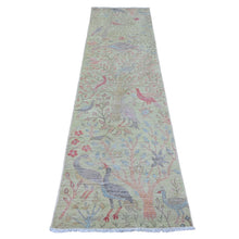 Load image into Gallery viewer, 2&#39;7&quot;x9&#39;8&quot; Pistachio Green, Afghan Peshawar with Birds of Paradise Design, Hand Knotted, Soft Wool, Vegetable Dyes, Runner, Oriental Rug FWR125118