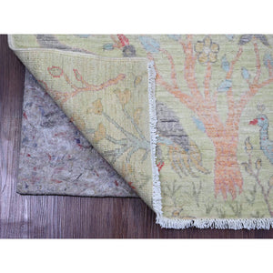 2'7"x9'8" Pistachio Green, Afghan Peshawar with Birds of Paradise Design, Hand Knotted, Soft Wool, Vegetable Dyes, Runner, Oriental Rug FWR125118