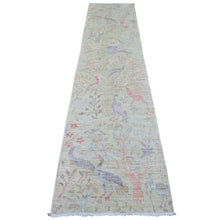 Load image into Gallery viewer, 2&#39;6&quot;x11&#39;4&quot; Celadon Green, Afghan Peshawar with Birds of Paradise Design, Hand Knotted, Soft 100% Wool, Vegetable Dyes, Runner, Oriental Rug FWR125124