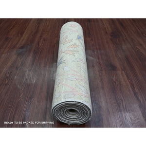 2'6"x11'4" Celadon Green, Afghan Peshawar with Birds of Paradise Design, Hand Knotted, Soft 100% Wool, Vegetable Dyes, Runner, Oriental Rug FWR125124
