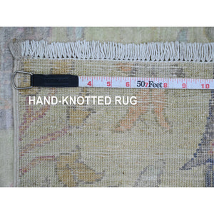 2'6"x11'4" Celadon Green, Afghan Peshawar with Birds of Paradise Design, Hand Knotted, Soft 100% Wool, Vegetable Dyes, Runner, Oriental Rug FWR125124