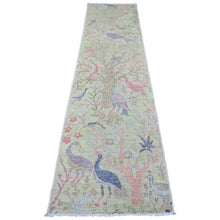 Load image into Gallery viewer, 2&#39;5&quot;x9&#39;9&quot; Olive Green, Afghan Peshawar with Birds of Paradise Design, Hand Knotted, Soft Wool, Veggie Dyes, Runner, Oriental Rug FWR125136