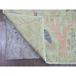 2'5"x9'9" Olive Green, Afghan Peshawar with Birds of Paradise Design, Hand Knotted, Soft Wool, Veggie Dyes, Runner, Oriental Rug FWR125136