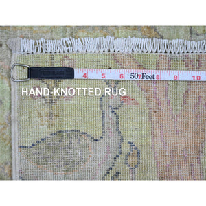 2'5"x9'9" Olive Green, Afghan Peshawar with Birds of Paradise Design, Hand Knotted, Soft Wool, Veggie Dyes, Runner, Oriental Rug FWR125136