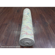 Load image into Gallery viewer, 2&#39;9&quot;x11&#39;8&quot; Swamp Green, Hand Knotted, Afghan Peshawar With Birds Of Paradise Design, Soft Wool, Vegetable Dyes, Runner, Oriental Rug FWR125148