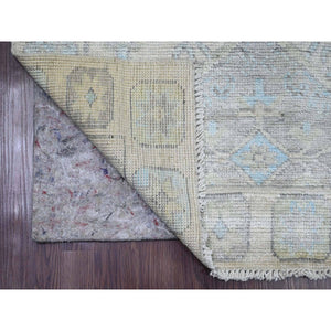 3'3"x10' Chiffon White, Washed Out Anatolian Village Inspired with Geometric Medallion Design, High Mountain Wool, Hand Knotted, Runner, Oriental Rug FWR125160