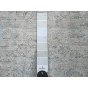 3'3"x10' Chiffon White, Washed Out Anatolian Village Inspired with Geometric Medallion Design, High Mountain Wool, Hand Knotted, Runner, Oriental Rug FWR125160