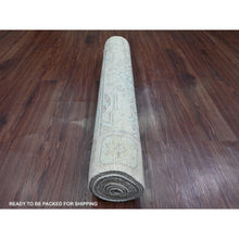 Load image into Gallery viewer, 3&#39;3&quot;x10&#39; Chiffon White, Washed Out Anatolian Village Inspired with Geometric Medallion Design, High Mountain Wool, Hand Knotted, Runner, Oriental Rug FWR125160