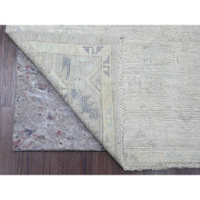 Load image into Gallery viewer, 4&#39;1&quot;x8&#39; Oyster Gray, Washed Out Anatolian Village Inspired With Geometric Design, High Mountain Wool, Hand Knotted, Wide Runner, Oriental Rug FWR125172