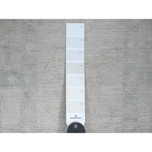 4'1"x8' Oyster Gray, Washed Out Anatolian Village Inspired With Geometric Design, High Mountain Wool, Hand Knotted, Wide Runner, Oriental Rug FWR125172