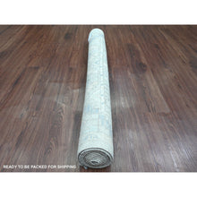 Load image into Gallery viewer, 4&#39;1&quot;x8&#39; Oyster Gray, Washed Out Anatolian Village Inspired With Geometric Design, High Mountain Wool, Hand Knotted, Wide Runner, Oriental Rug FWR125172