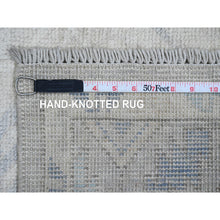 Load image into Gallery viewer, 4&#39;1&quot;x8&#39; Oyster Gray, Washed Out Anatolian Village Inspired With Geometric Design, High Mountain Wool, Hand Knotted, Wide Runner, Oriental Rug FWR125172