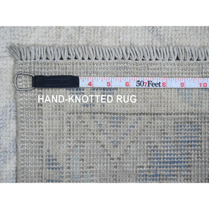 4'1"x8' Oyster Gray, Washed Out Anatolian Village Inspired With Geometric Design, High Mountain Wool, Hand Knotted, Wide Runner, Oriental Rug FWR125172