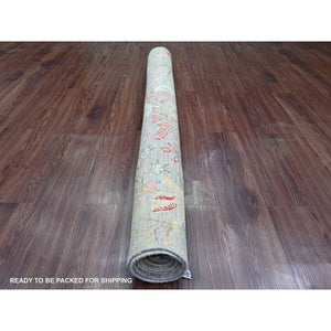 5'x6'9" Mink Gray, Hand Knotted, Afghan Peshawar with Birds of Paradise Design, Soft Wool, Natural Dyes, Oriental Rug FWR125190