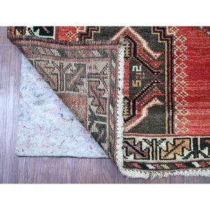 5'x8' Crimson Red, Vintage Persian Shiraz with Geometric Design, Good Condition, Clean, Evenly Worn, Pure Wool, Hand Knotted, Oriental Rug FWR125220