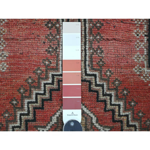 5'x8' Crimson Red, Vintage Persian Shiraz with Geometric Design, Good Condition, Clean, Evenly Worn, Pure Wool, Hand Knotted, Oriental Rug FWR125220