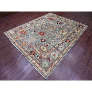 7'9"x9'5" Spanish Gray, Afghan Angora Oushak With Colorful Geometric Leaf Pattern, Hand Knotted, Veggie Dyes, 100% Wool, Oriental Rug FWR125232