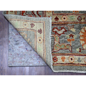 7'9"x9'5" Spanish Gray, Afghan Angora Oushak With Colorful Geometric Leaf Pattern, Hand Knotted, Veggie Dyes, 100% Wool, Oriental Rug FWR125232
