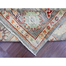 Load image into Gallery viewer, 7&#39;9&quot;x9&#39;5&quot; Spanish Gray, Afghan Angora Oushak With Colorful Geometric Leaf Pattern, Hand Knotted, Veggie Dyes, 100% Wool, Oriental Rug FWR125232