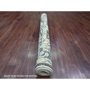 5'x7'1" Jade Black, Hand Knotted, Afghan Angora Oushak with Colorful Leaf Pattern, Natural Dyes, 100% Wool, Oriental Rug FWR125256