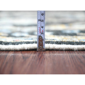 5'x7'1" Jade Black, Hand Knotted, Afghan Angora Oushak with Colorful Leaf Pattern, Natural Dyes, 100% Wool, Oriental Rug FWR125256