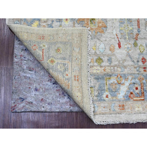4'1"x10'1" Cascading White, Hand Knotted, Afghan Angora Oushak with All Over Leaf Design, Veggie Dyes, Pure Wool, Wide Runner, Oriental Rug FWR125262