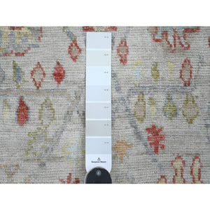 4'1"x10'1" Cascading White, Hand Knotted, Afghan Angora Oushak with All Over Leaf Design, Veggie Dyes, Pure Wool, Wide Runner, Oriental Rug FWR125262