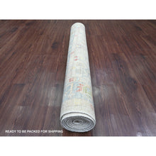Load image into Gallery viewer, 4&#39;1&quot;x10&#39;1&quot; Cascading White, Hand Knotted, Afghan Angora Oushak with All Over Leaf Design, Veggie Dyes, Pure Wool, Wide Runner, Oriental Rug FWR125262