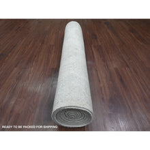 Load image into Gallery viewer, 4&#39;1&quot;x19&#39;8&quot; Smoke White, Afghan Angora Oushak With Leaf Design, Hand Knotted, Natural Dyes, 100% Wool, Wide And Long Runner, Oriental Rug FWR125268