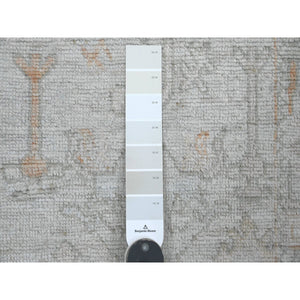 2'7"x12'6" Cement Gray, Hand Knotted, Afghan Angora Oushak With All Over Design, Natural Dyes, 100% Wool, Runner, Oriental Rug FWR125292